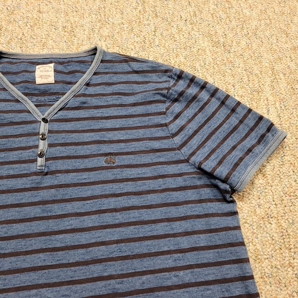 Brooks Brother Shirt Mens 2XL Blue Striped Henley V Neck Pullover Short Sleeve - Picture 5 of 14
